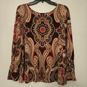 Chico's L/S rich brown paisley colors tunic top Size 2/L NWOT
